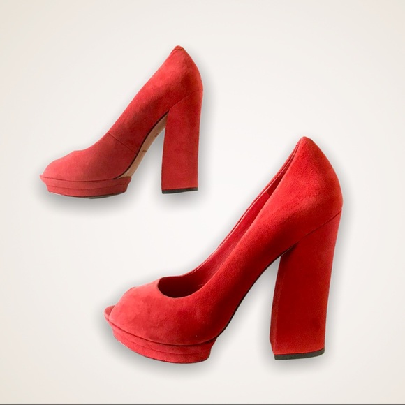 BCBG platform and heels, in tomato red suede! - Picture 3 of 5